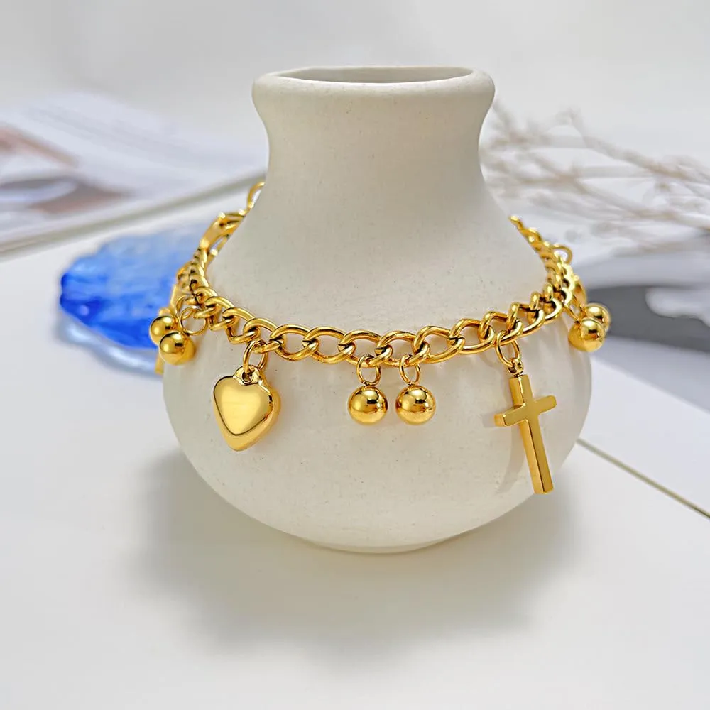 18K Gold Ankle Bracelets for Women Stainless Steel Hypoallergenic Anklets Waterproof Cuban Link Heart Cross CZ Cuban Link Anklets StyleD