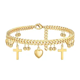 18K Gold Ankle Bracelets for Women Stainless Steel Hypoallergenic Anklets Waterproof Cuban Link Heart Cross CZ Cuban Link Anklets StyleD