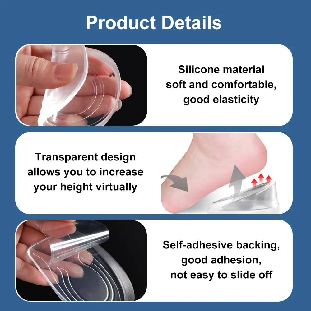 2 pairs of gel heel pads, 1 cm heel wedge Achilles tendon, heel spur Achilles tendon insoles gel, transparent height increase insoles, silicone heel cushion increase for men and women