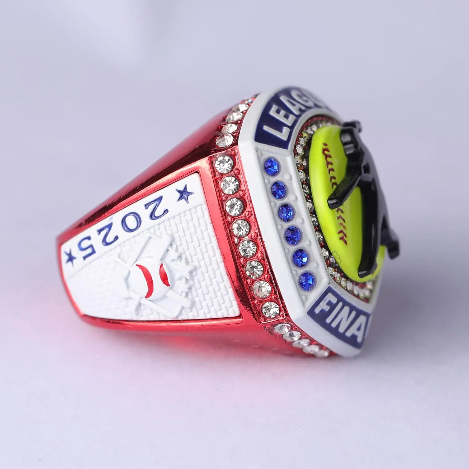 2 pcs,12 pcs Pack 2025 Trophy Softball Awards League Blue Champions red Finalist Ring Finger Size 9.5 and Size 11.5