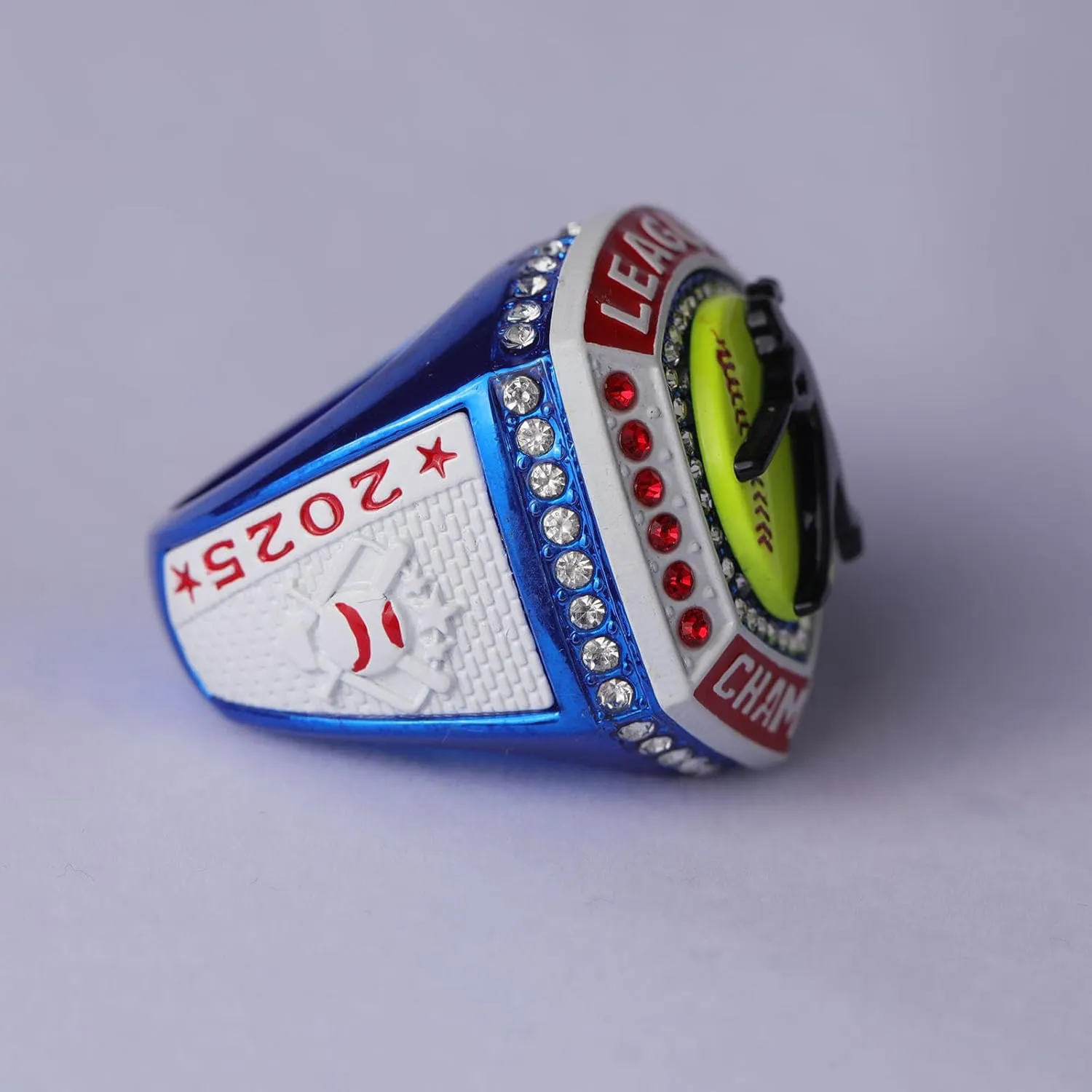 2 pcs,12 pcs Pack 2025 Trophy Softball Awards League Blue Champions red Finalist Ring Finger Size 9.5 and Size 11.5