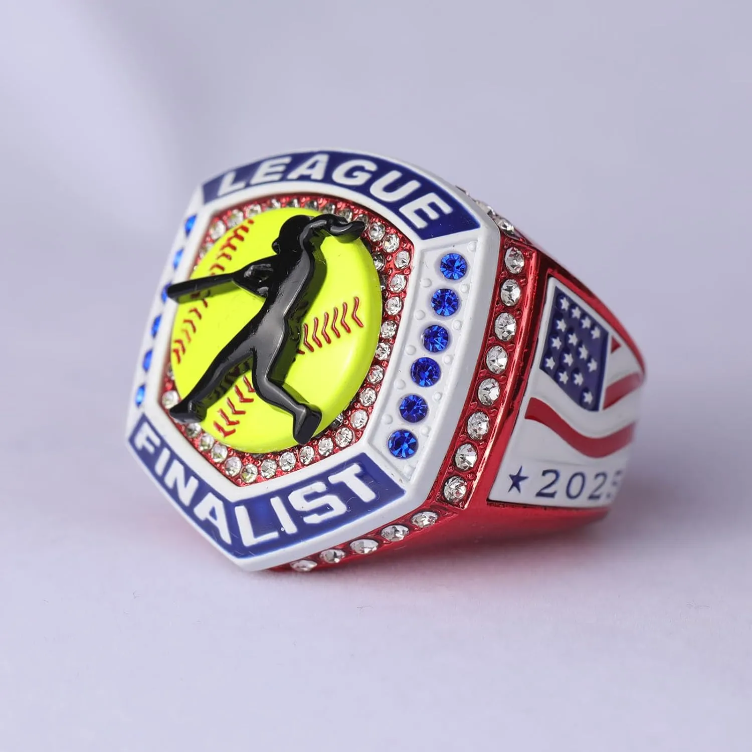 2 pcs,12 pcs Pack 2025 Trophy Softball Awards League Blue Champions red Finalist Ring Finger Size 9.5 and Size 11.5