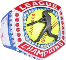 2 pcs,12 pcs Pack 2025 Trophy Softball Awards League Blue Champions red Finalist Ring Finger Size 9.5 and Size 11.5