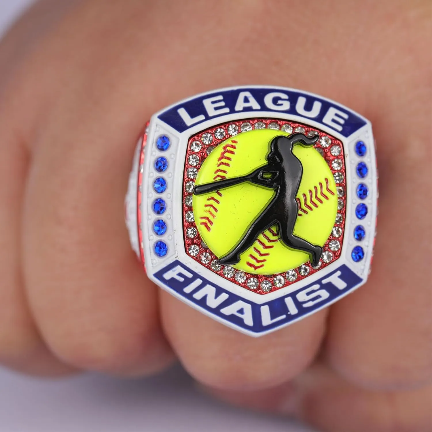 2 pcs,12 pcs Pack 2025 Trophy Softball Awards League Blue Champions red Finalist Ring Finger Size 9.5 and Size 11.5