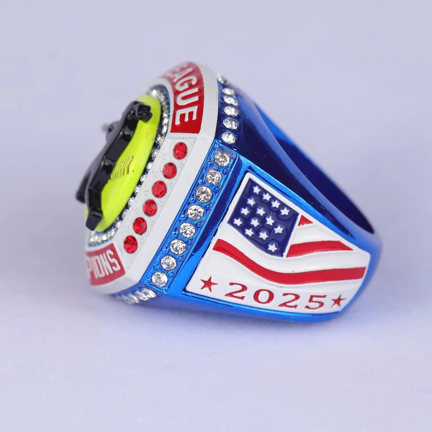 2 pcs,12 pcs Pack 2025 Trophy Softball Awards League Blue Champions red Finalist Ring Finger Size 9.5 and Size 11.5
