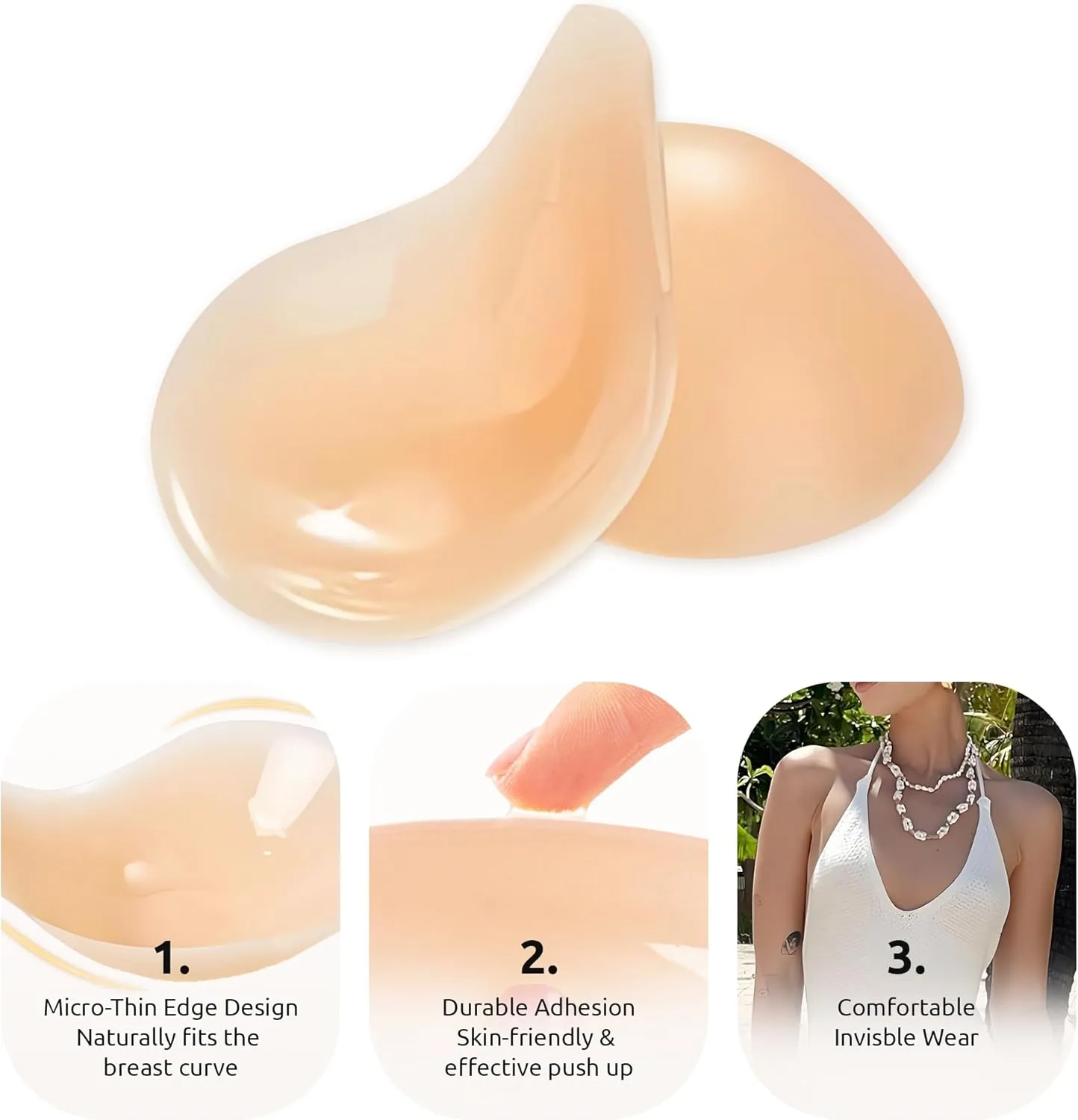 2025 Push Up Sticky Bra for Women, Reusable Invisible Silicone Adhesive Bra for Backless Strapless Dress, with Nipple Covers