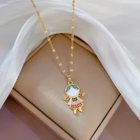 316L Stainless Steel Colorful Rhinestones Little Girl Pendant Necklace For Women