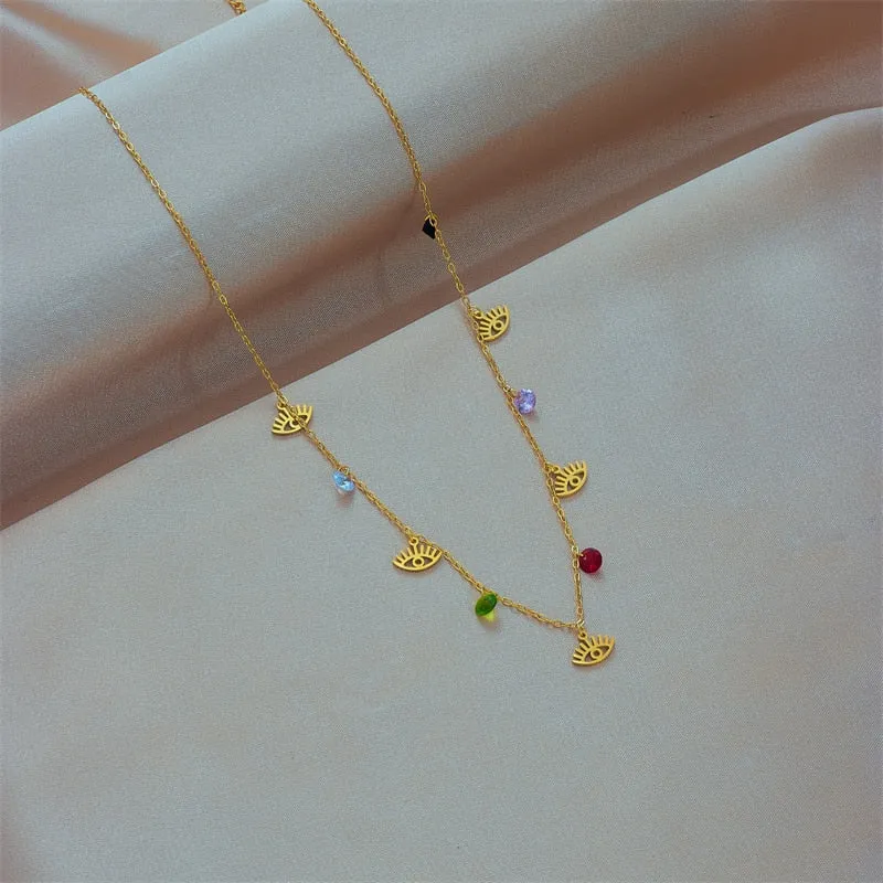 316L Stainless Steel Colorful Zircon Eye Shape Pendant Necklace For Women