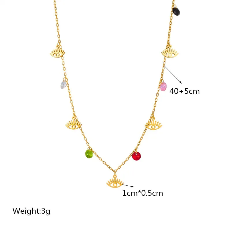 316L Stainless Steel Colorful Zircon Eye Shape Pendant Necklace For Women