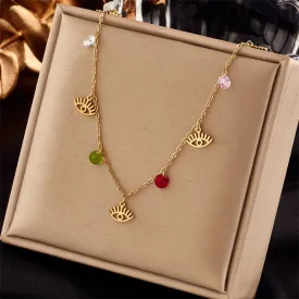 316L Stainless Steel Colorful Zircon Eye Shape Pendant Necklace For Women
