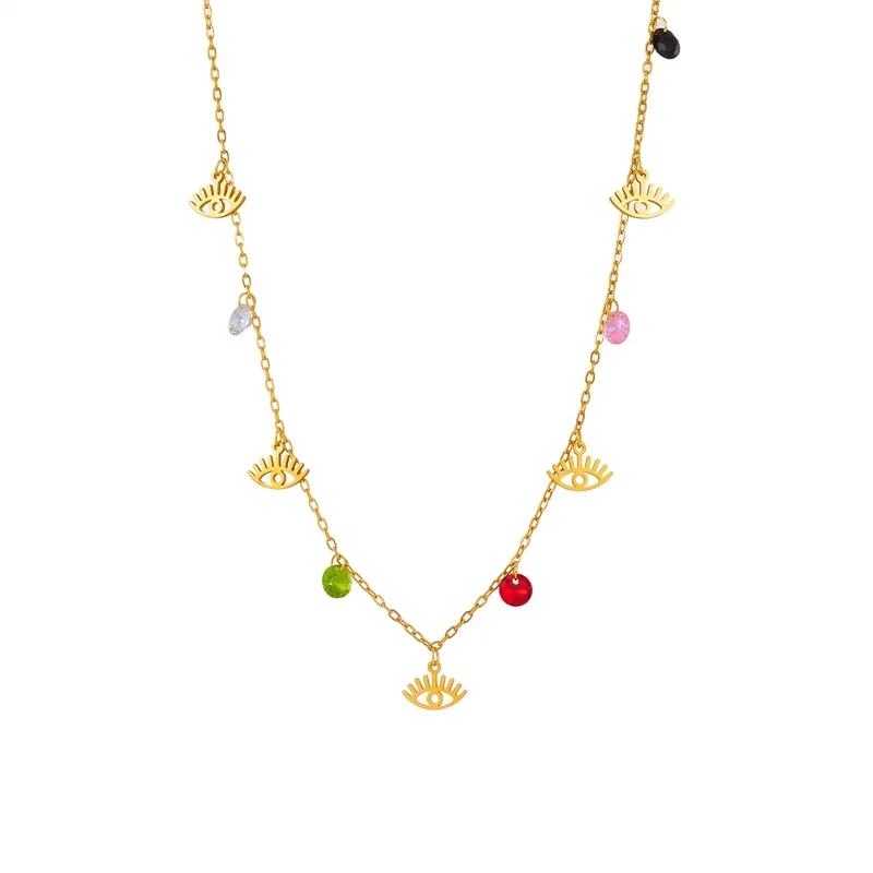 316L Stainless Steel Colorful Zircon Eye Shape Pendant Necklace For Women
