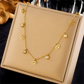 316L Stainless Steel Eye Crystal Pendant Necklace For Women