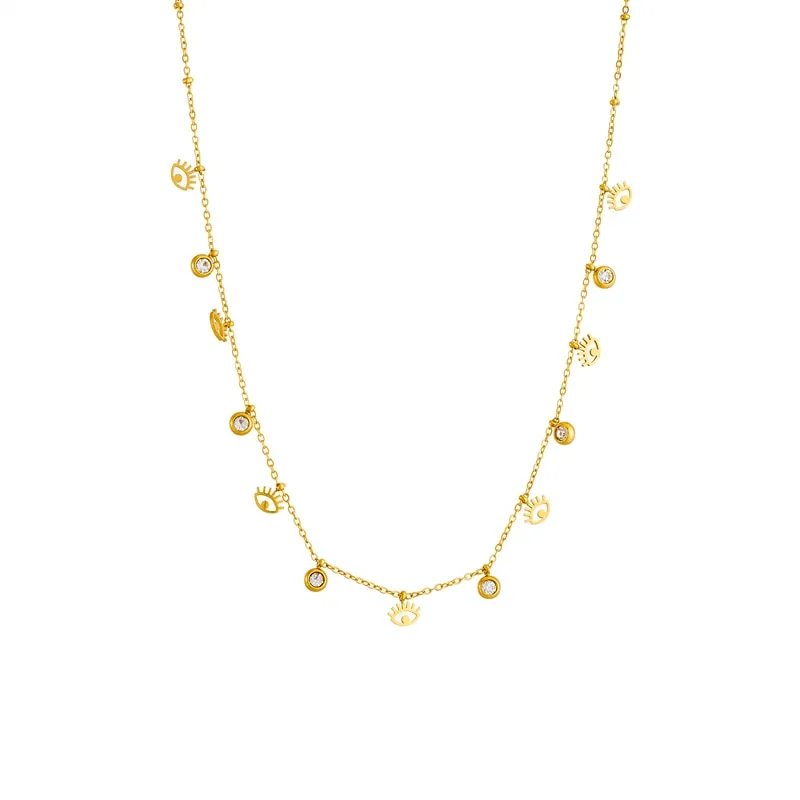 316L Stainless Steel Eye Crystal Pendant Necklace For Women