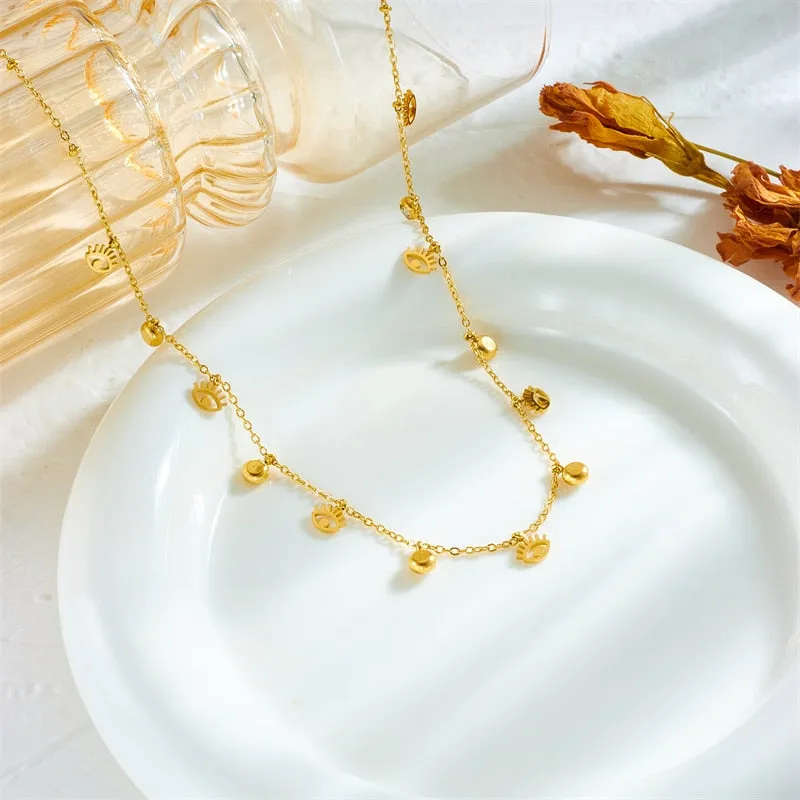 316L Stainless Steel Eye Crystal Pendant Necklace For Women
