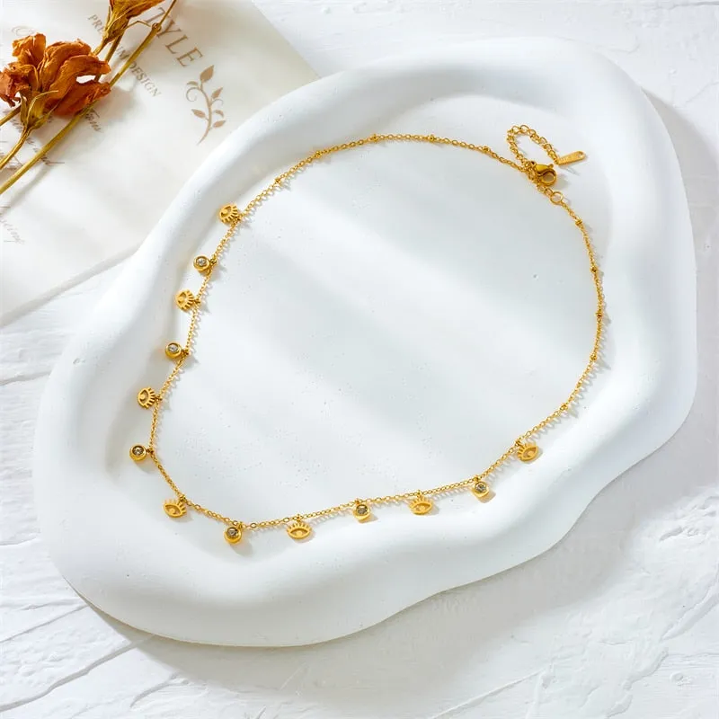 316L Stainless Steel Eye Crystal Pendant Necklace For Women