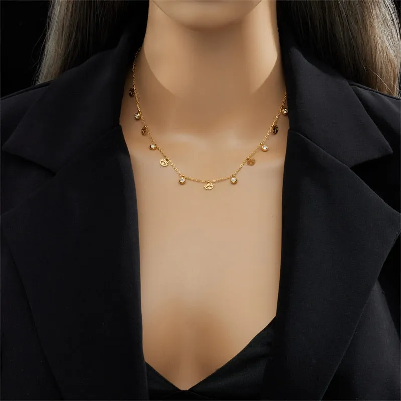 316L Stainless Steel Eye Crystal Pendant Necklace For Women
