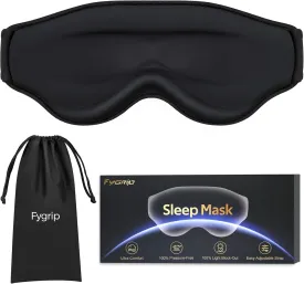 3D Eye Mask Sleep Mask for Men & Women, 100% Pressure-Free & Light Block-Out Eye Mask for Sleep with Easy Adjustable Strap, Night Eye Cover for Travel, Black
