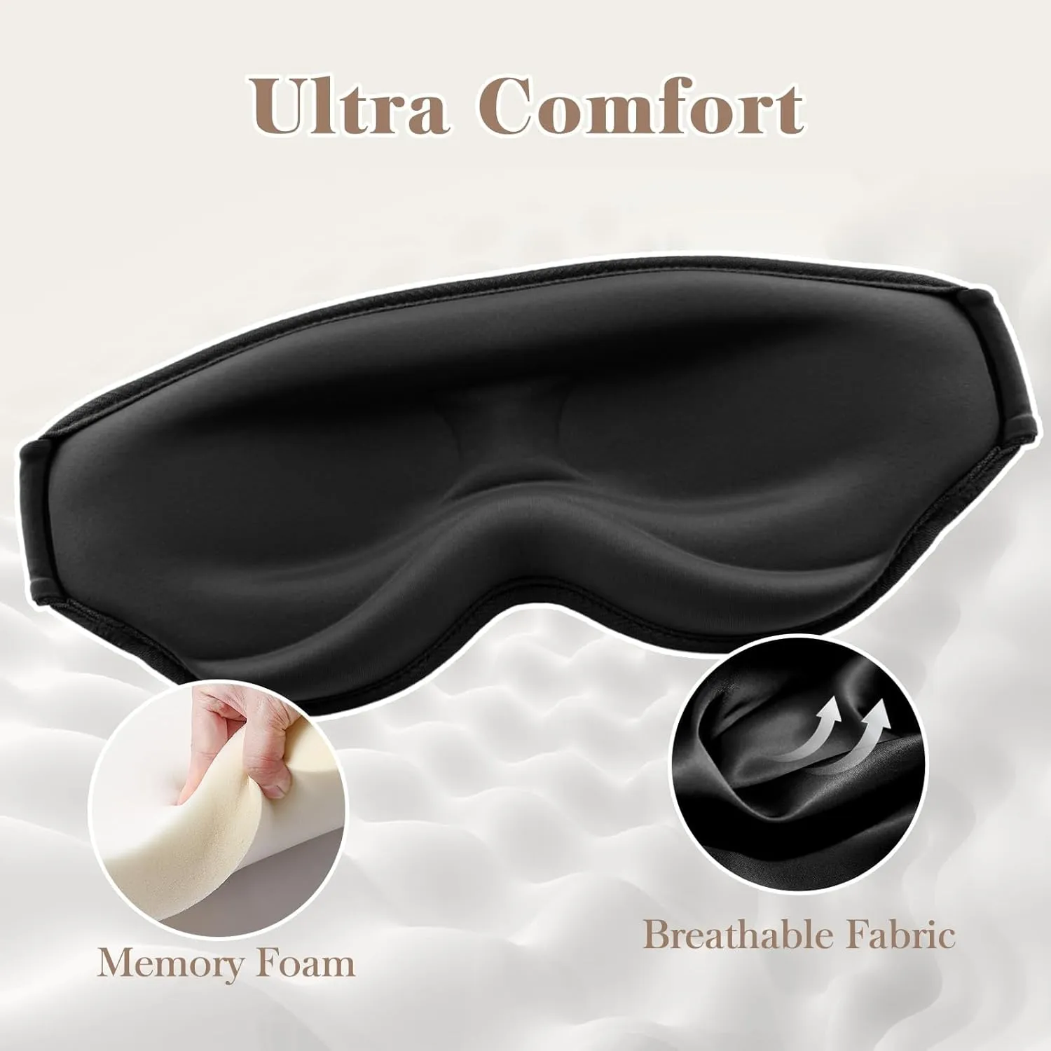 3D Eye Mask Sleep Mask for Men & Women, 100% Pressure-Free & Light Block-Out Eye Mask for Sleep with Easy Adjustable Strap, Night Eye Cover for Travel, Black