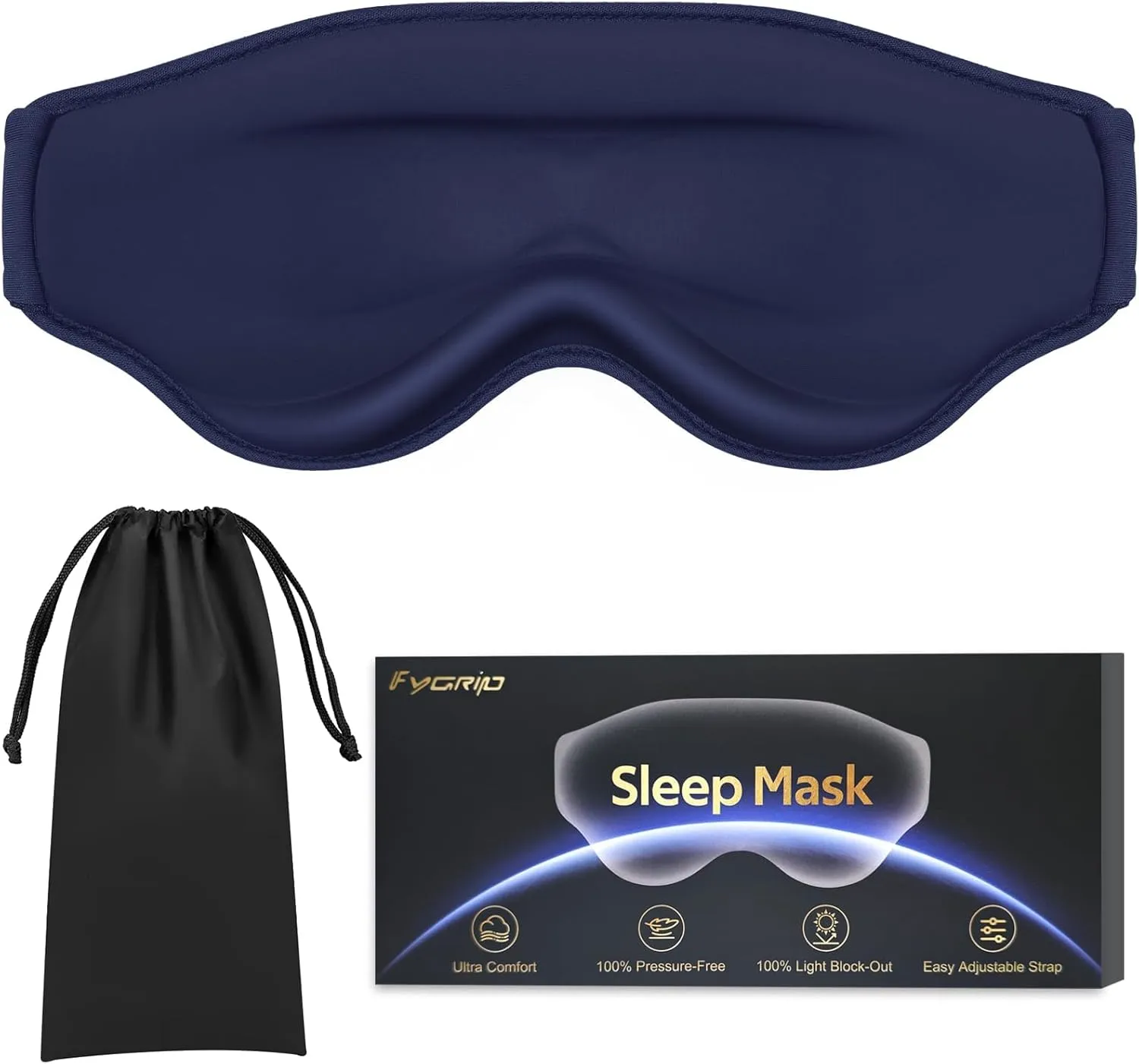 3D Eye Mask Sleep Mask for Men & Women, 100% Pressure-Free & Light Block-Out Eye Mask for Sleep with Easy Adjustable Strap, Night Eye Cover for Travel, Blue