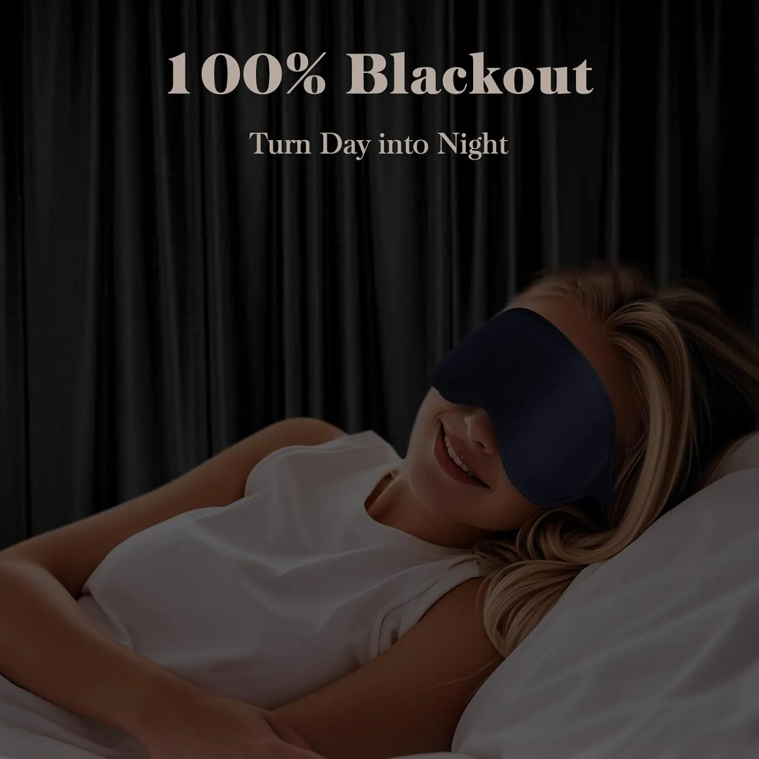 3D Eye Mask Sleep Mask for Men & Women, 100% Pressure-Free & Light Block-Out Eye Mask for Sleep with Easy Adjustable Strap, Night Eye Cover for Travel, Blue