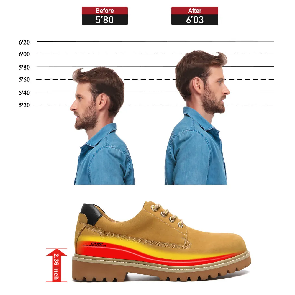6 CM / 2.36 Inches CMR CHAMARIPA Men's Yellow Nubuck Height Increasing Casual Shoes