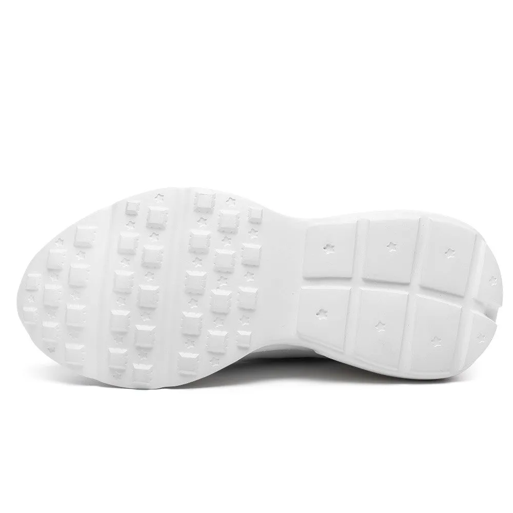 8CM/3.15 Inches CMR CHAMARIPA White Leather & Mesh Height Increasing Sneakers for Women