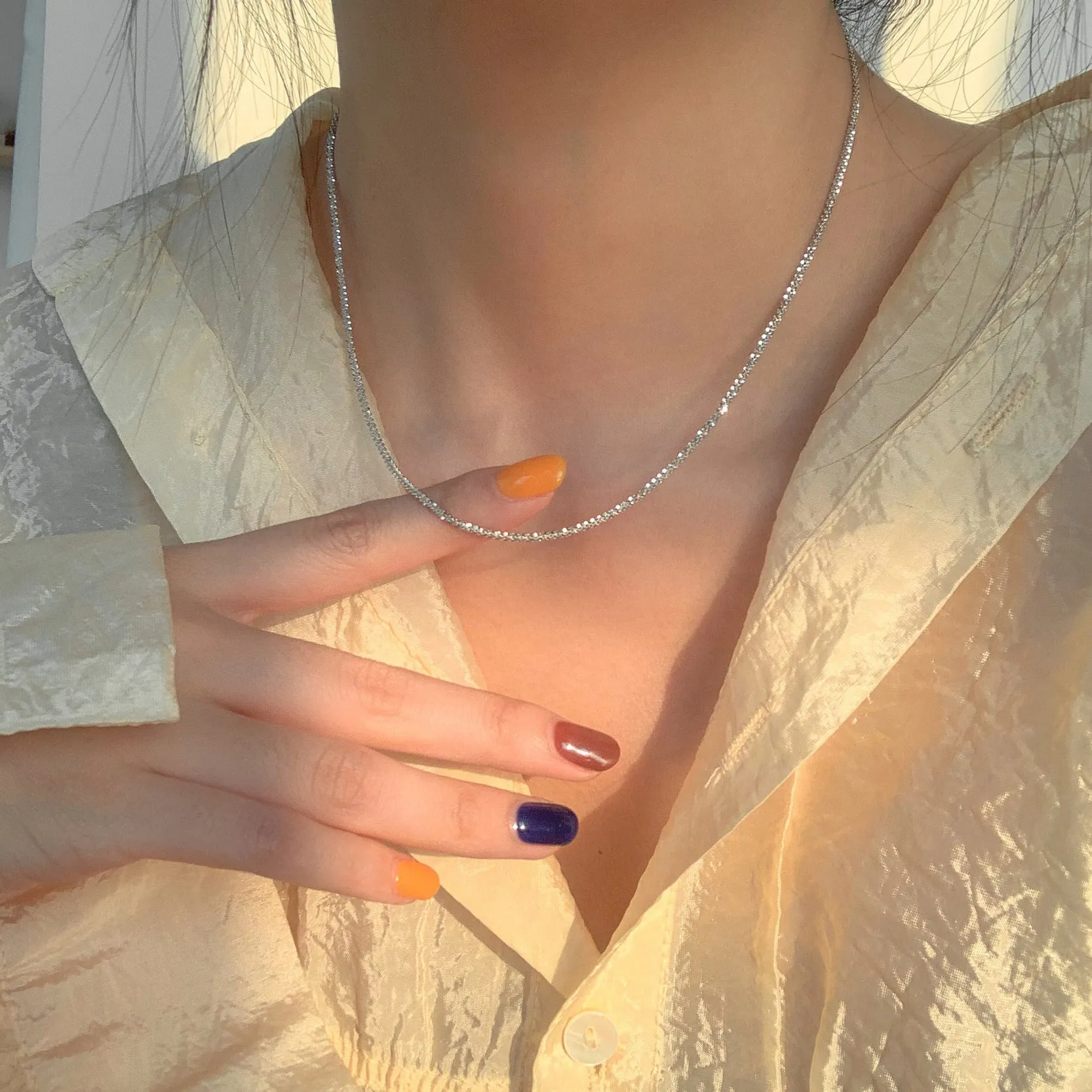 925 Silver Sparkling Necklace Vintage Temperament Clavicle Chain Twin Necklace
