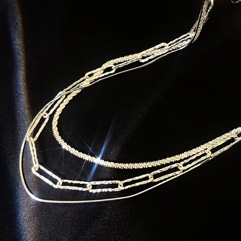 925 Silver Sparkling Necklace Vintage Temperament Clavicle Chain Twin Necklace