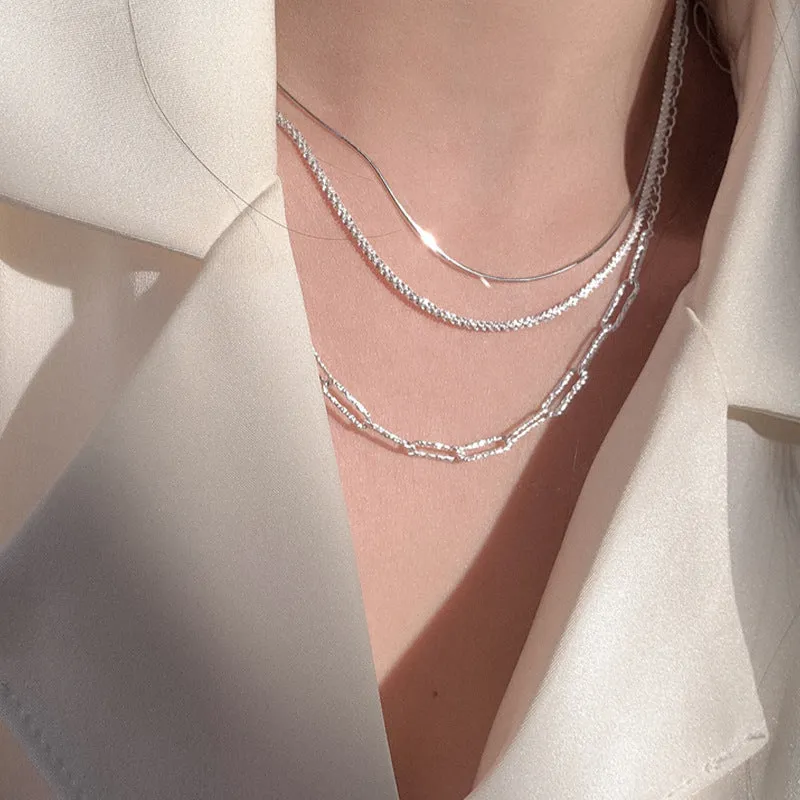 925 Silver Sparkling Necklace Vintage Temperament Clavicle Chain Twin Necklace