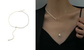 Adjustable Y-Shape Freshwater Pearl Necklace with Clavicle Chain