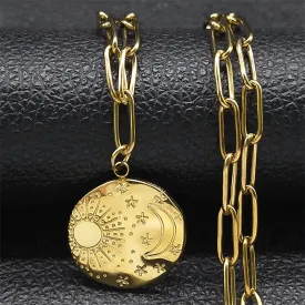 Aesthetic Moon Sun Star Necklace Stainless Steel Gold Color Clavicle Chain