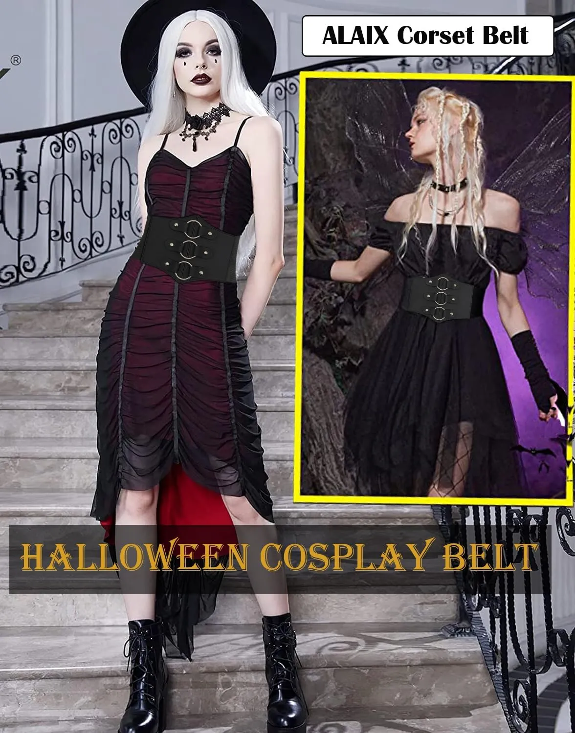 ALAIX Women's Corset Belt Extra Wide Stretchy Belts Elastic Waspie Waist Belts for Cosplay Halloween Costume Belts for Women