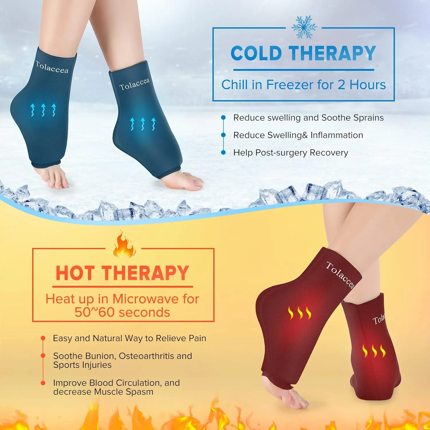 Ankle Foot Ice Pack Wrap for Injuries, Reusable Gel Ice Pack for Hot & Cold Therapy, Cold Therapy Compression Sleeve for Achilles Tendonitis,Plantar Fasciitis,Swelling,Sprained,Pain Relief