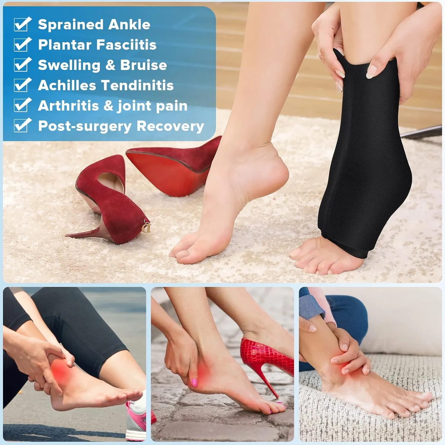 Ankle Foot Ice Pack Wrap for Injuries, Reusable Gel Ice Pack for Hot & Cold Therapy, Cold Therapy Compression Sleeve for Achilles Tendonitis,Plantar Fasciitis,Swelling,Sprained,Pain Relief