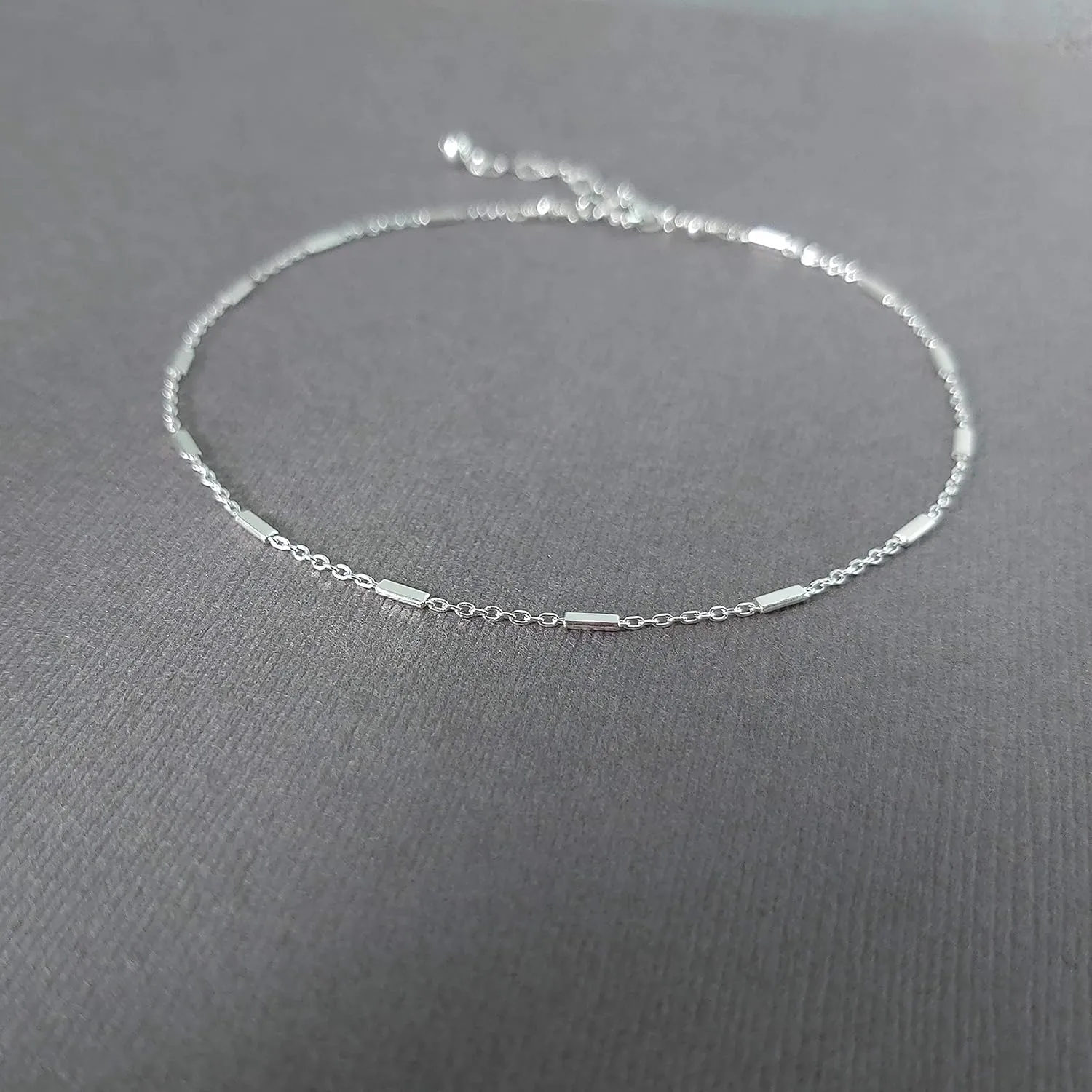Annika Bella Satellite Tube Anklet, 9-10 Inches Sterling Silver Chain, Waterproof Summer Anklets, Leg Bracelets for Women, Summer Jewelry (Tubes Chain)