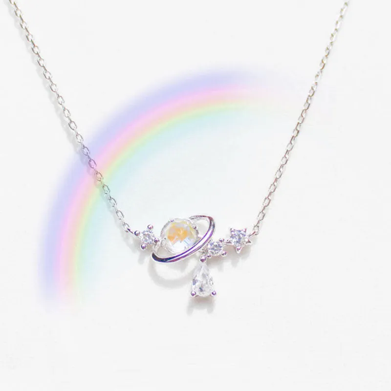 Aurora Water Drop Star Moon Necklace