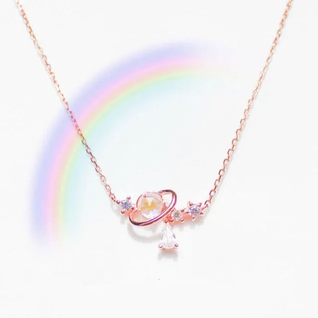 Aurora Water Drop Star Moon Necklace