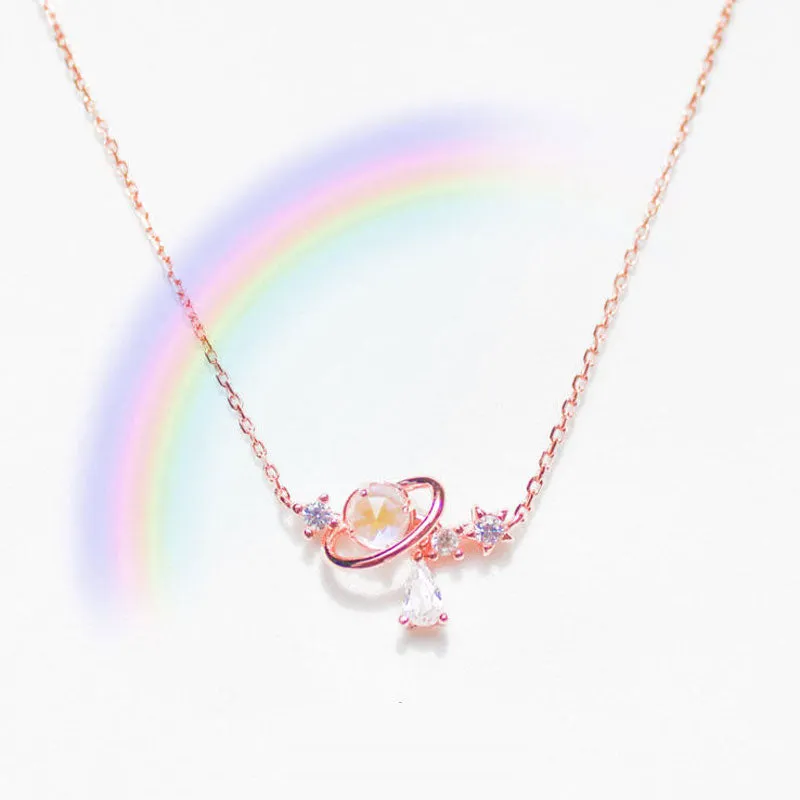 Aurora Water Drop Star Moon Necklace