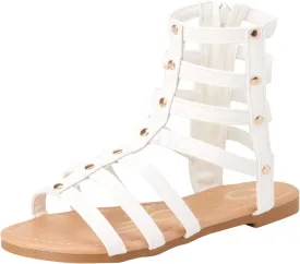 bebe Toddler Girls Sandals - Lightweight Leather Open Toe Summer Dressy Flat Strappy Girls Gladiator Sandals