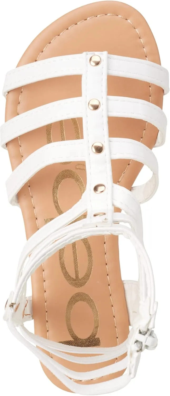 bebe Toddler Girls Sandals - Lightweight Leather Open Toe Summer Dressy Flat Strappy Girls Gladiator Sandals