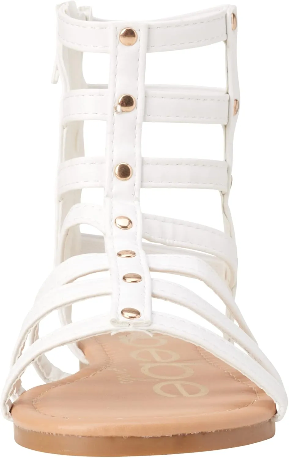 bebe Toddler Girls Sandals - Lightweight Leather Open Toe Summer Dressy Flat Strappy Girls Gladiator Sandals