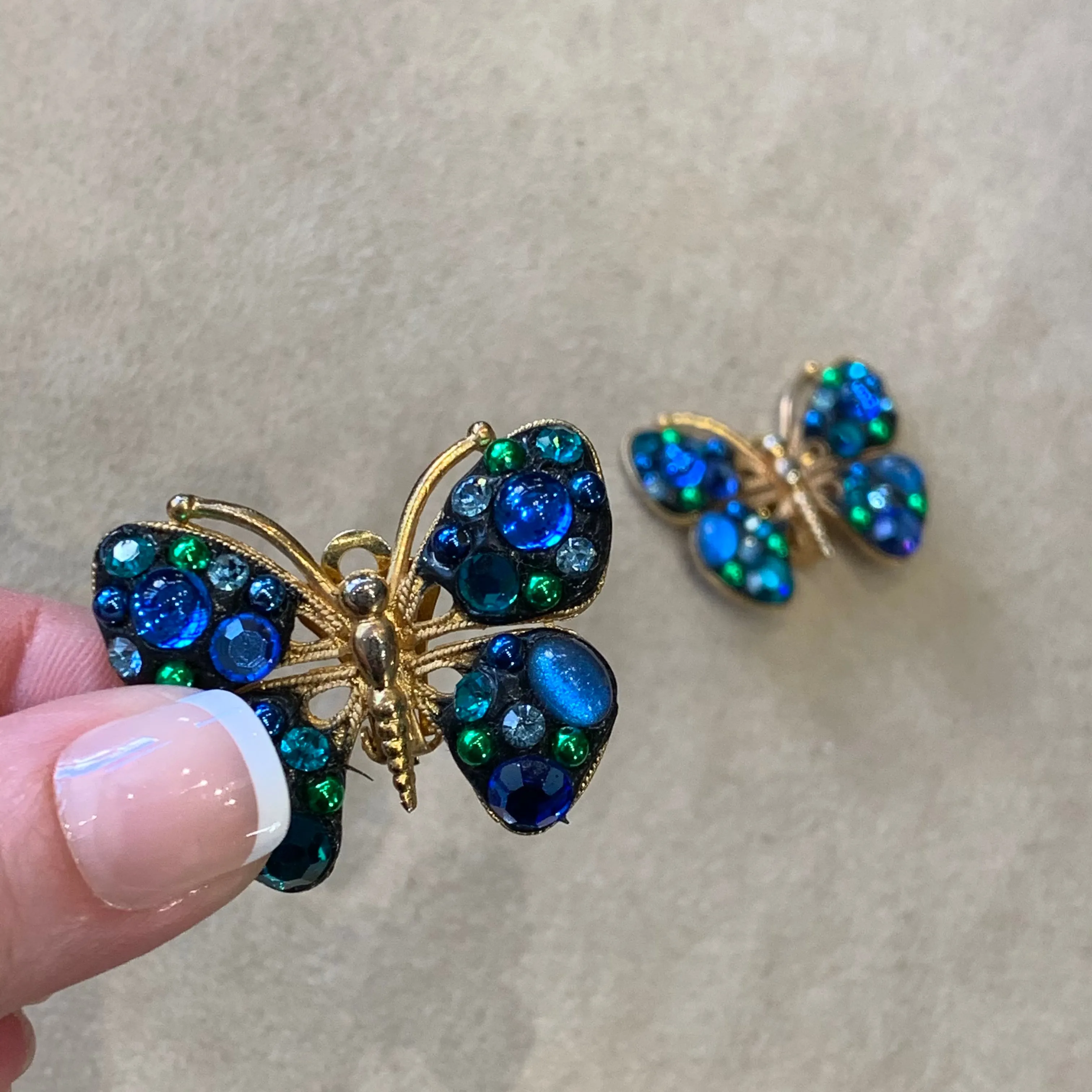 Blue butterfly vintage French clip on earrings