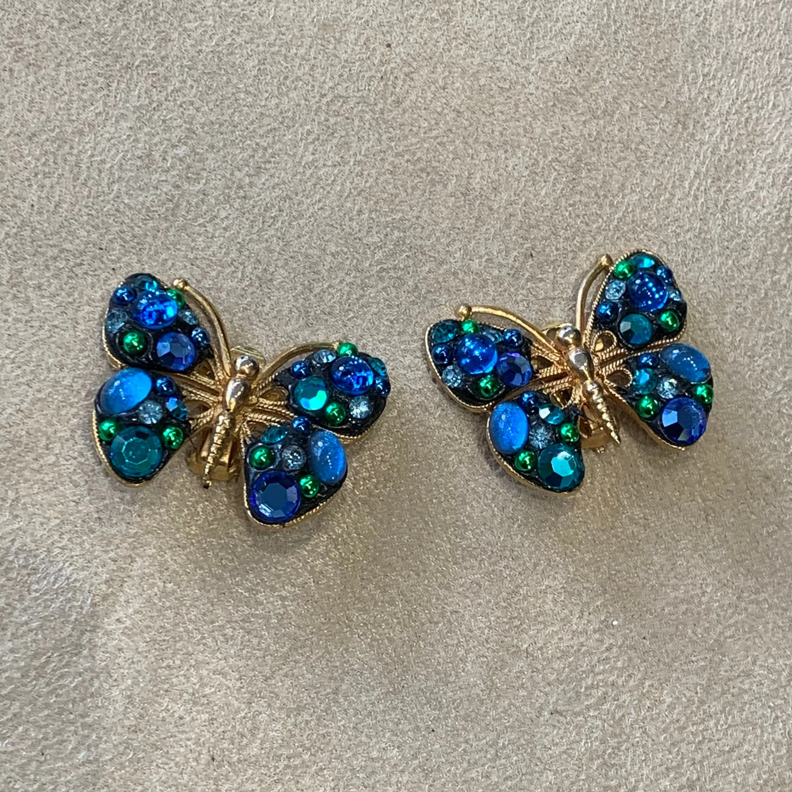Blue butterfly vintage French clip on earrings