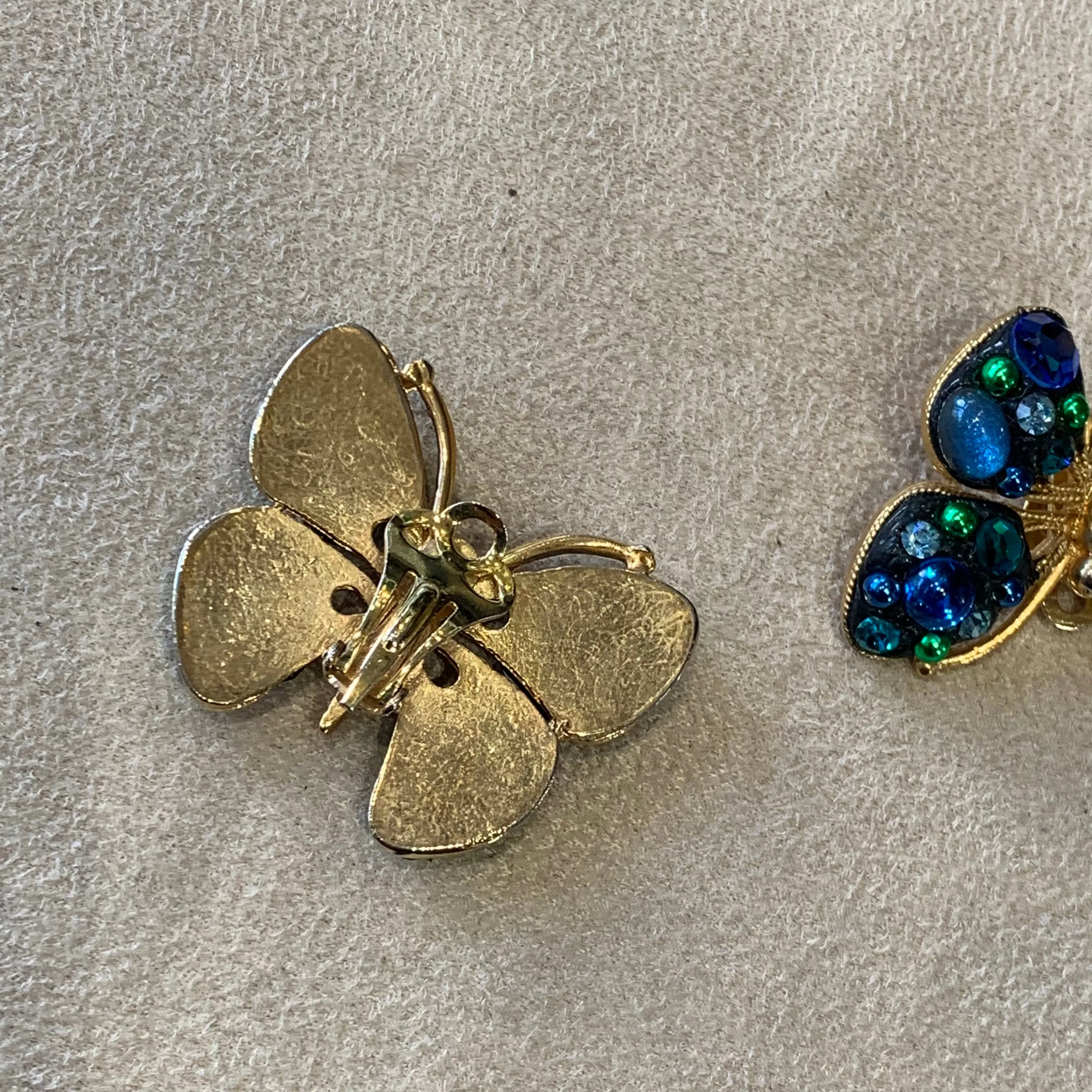 Blue butterfly vintage French clip on earrings