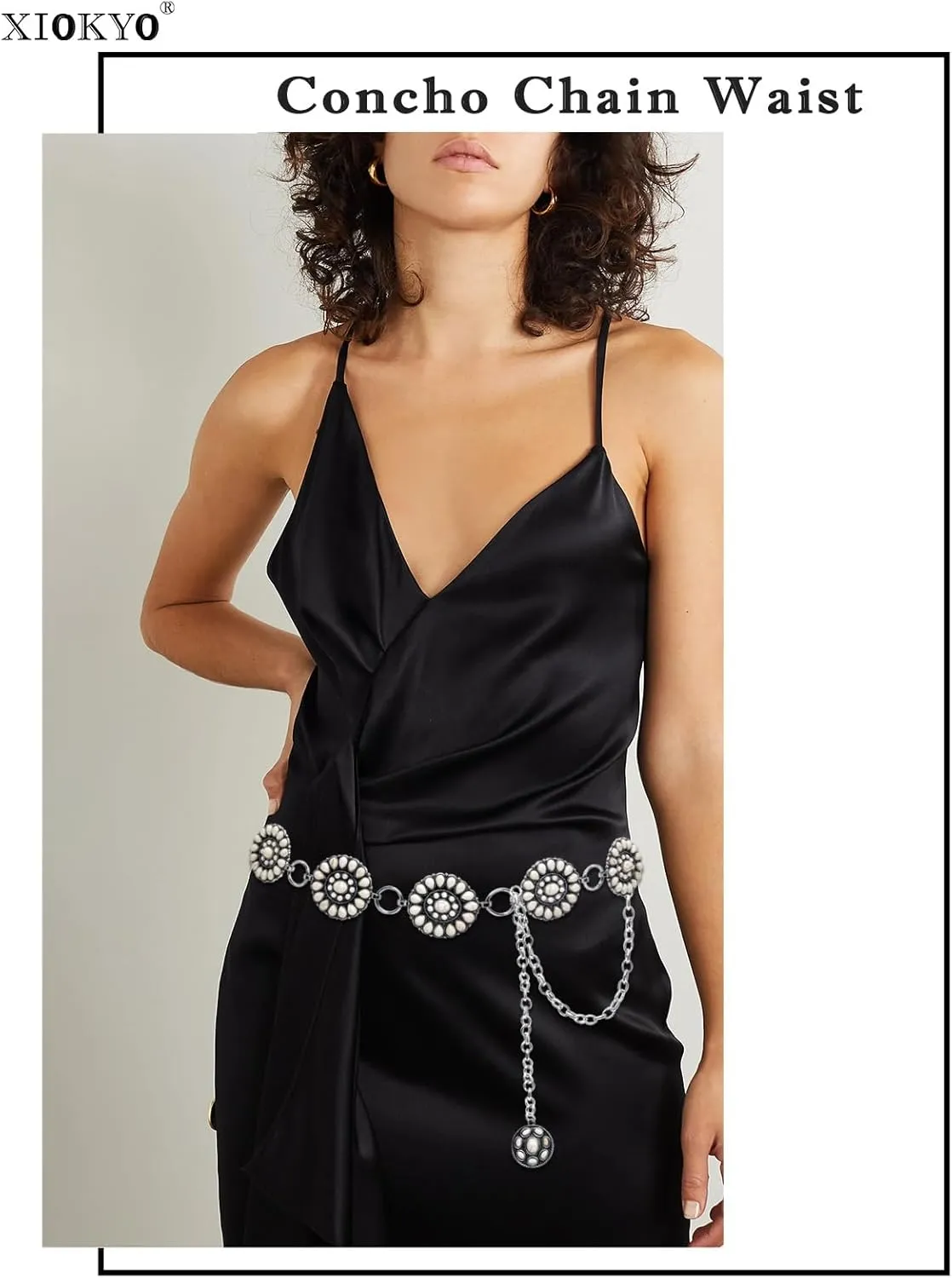 Boho Turquoise Concho Belt Silver Metal Western Turquoise Belts Waist Chain Belt for Women Dress