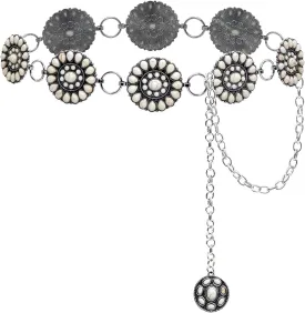 Boho Turquoise Concho Belt Silver Metal Western Turquoise Belts Waist Chain Belt for Women Dress