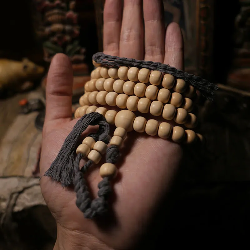 Buddha Stones 108 Mala Beads Abelia Biflora Wood Warding Off Evil Spirits Wrist Mala