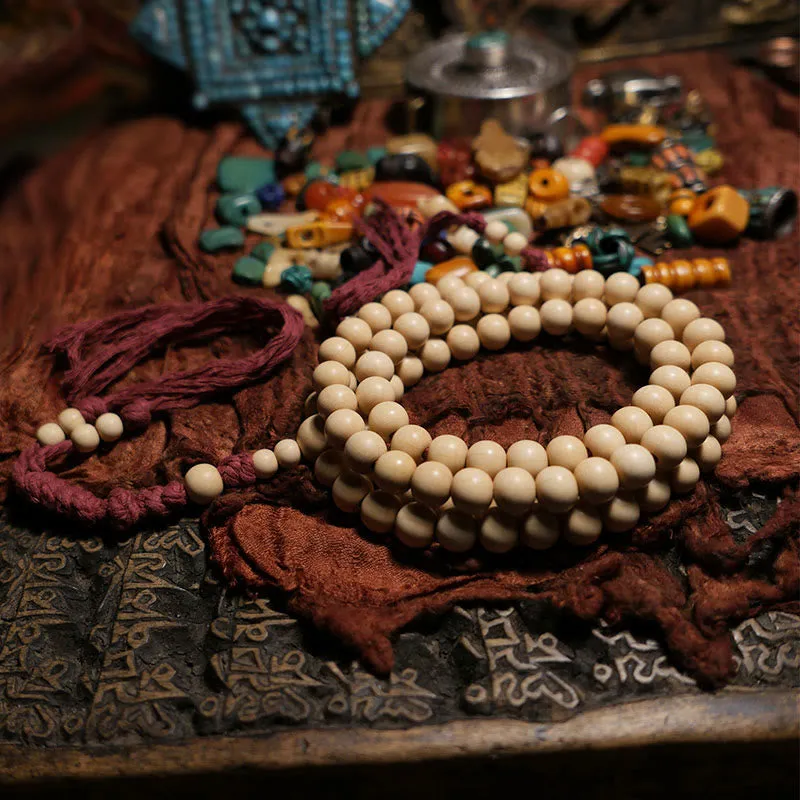 Buddha Stones 108 Mala Beads Abelia Biflora Wood Warding Off Evil Spirits Wrist Mala