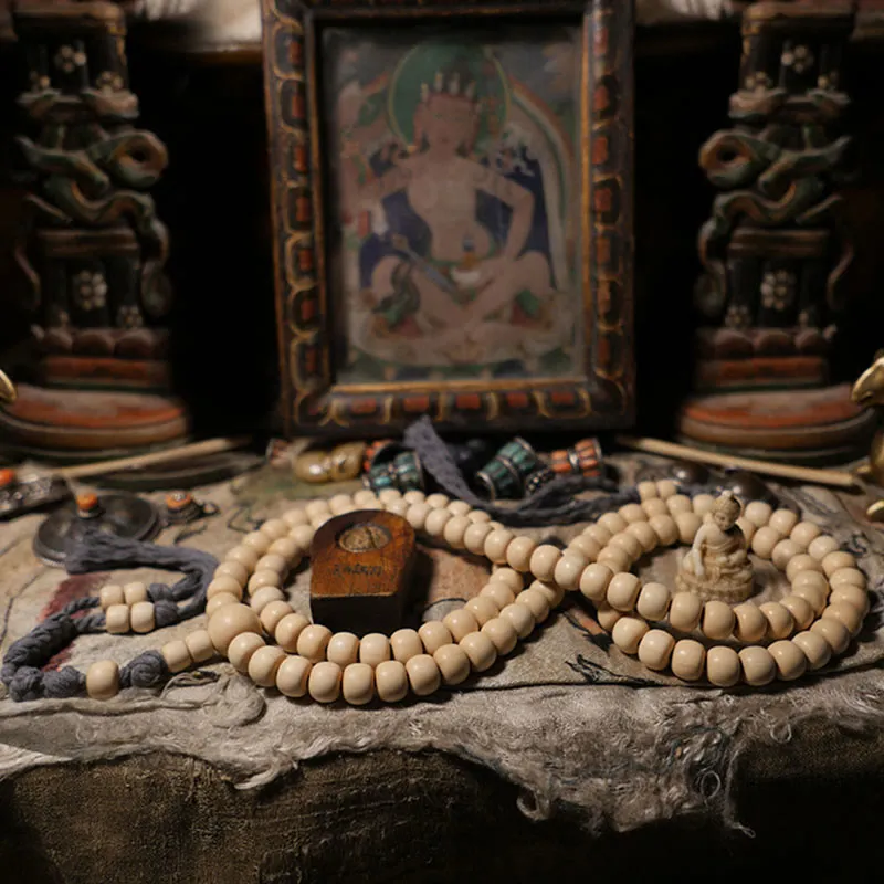 Buddha Stones 108 Mala Beads Abelia Biflora Wood Warding Off Evil Spirits Wrist Mala