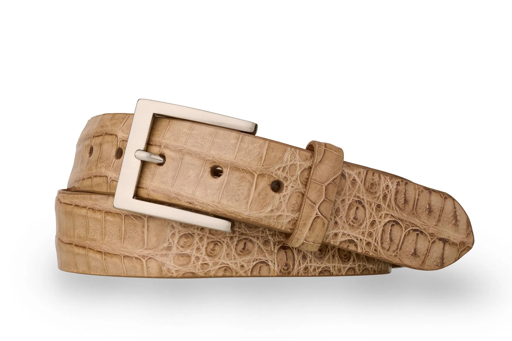 Caiman Crocodile Belt with Brushed Nickel Buckle